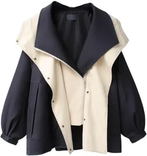 BAIMORE Women's Casual Drawstring Hooded Double Lapel Snap Zip Up Cargo Trench Coat