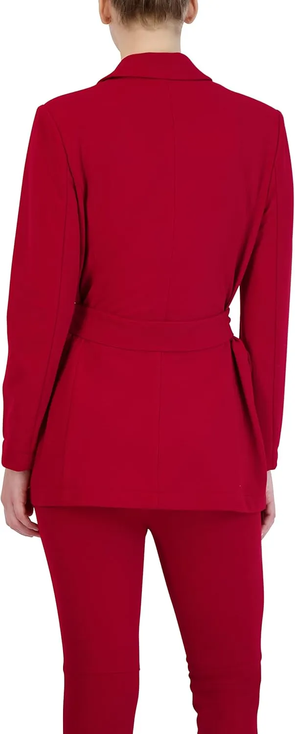 BCBGeneration Women's Relaxed Open Front Blazer Long Sleeve Notch Lapel Pocket Detachable Sash Belt Jacket