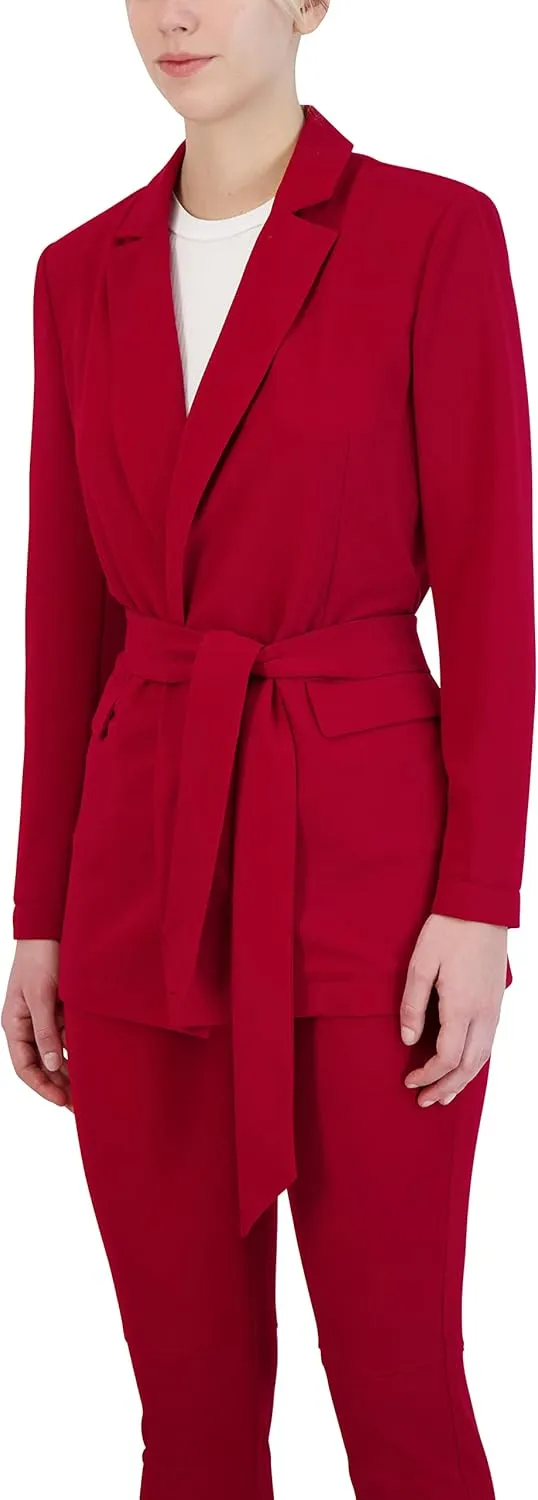BCBGeneration Women's Relaxed Open Front Blazer Long Sleeve Notch Lapel Pocket Detachable Sash Belt Jacket