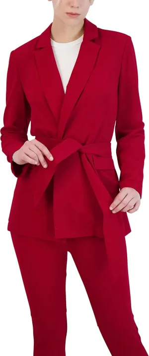 BCBGeneration Women's Relaxed Open Front Blazer Long Sleeve Notch Lapel Pocket Detachable Sash Belt Jacket
