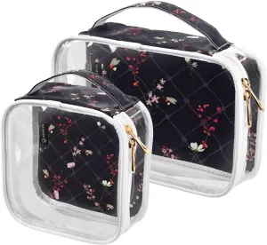 Beautiful-wild-flowers-print 2 Pieces Clear Makeup Cosmetic Bags for Traveling Vacation Organizing, Toiletry Bags for Women Men, PVC Waterproof Travel Organizer