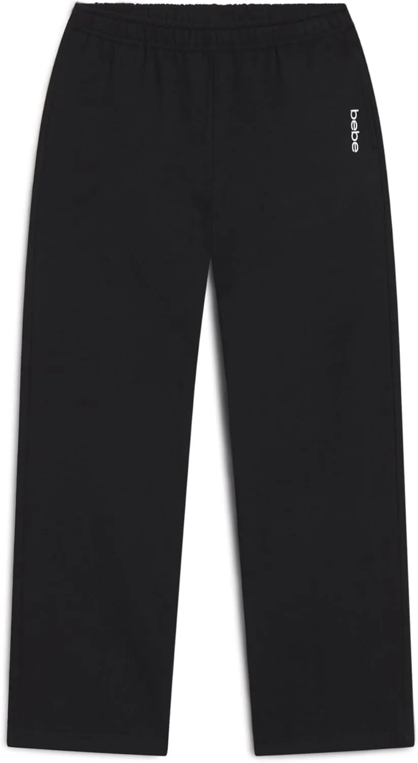 bebe Girls Wide Leg Sweatpants, French Terry Sweatpants with Pockets, Baggy Pants for Girls