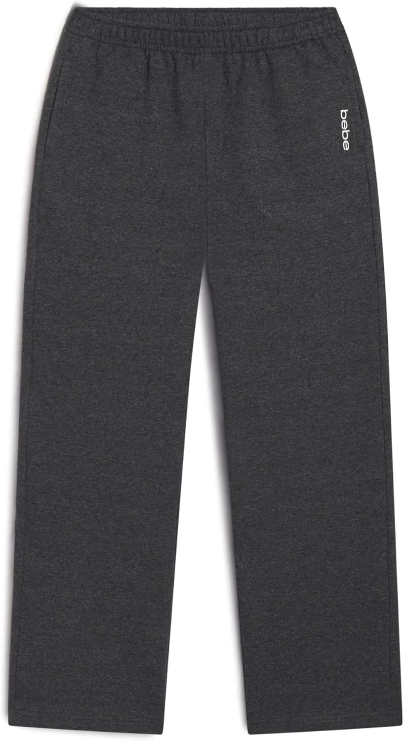 bebe Girls Wide Leg Sweatpants, French Terry Sweatpants with Pockets, Baggy Pants for Girls