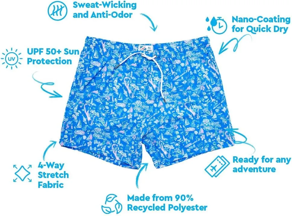 BERMIES Mens Swim Trunks with Soft Mesh Liner - 5.5 Inseam, Quick-Dry, 4-Way Stretch, UPF 50 , Eco-Friendly Fabric