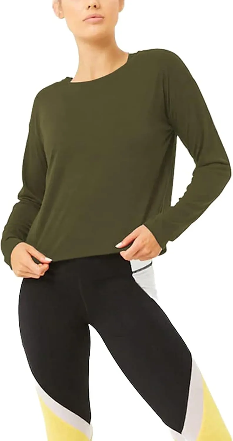 Bestisun Long Sleeve Workout Shirts Yoga Dance Tops Open Back Athletic Clothes for Women