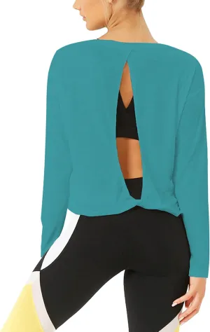 Bestisun Long Sleeve Workout Shirts Yoga Dance Tops Open Back Athletic Clothes for Women