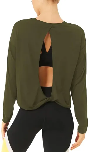 Bestisun Long Sleeve Workout Shirts Yoga Dance Tops Open Back Athletic Clothes for Women