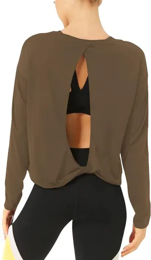 Bestisun Long Sleeve Workout Shirts Yoga Dance Tops Open Back Athletic Clothes for Women