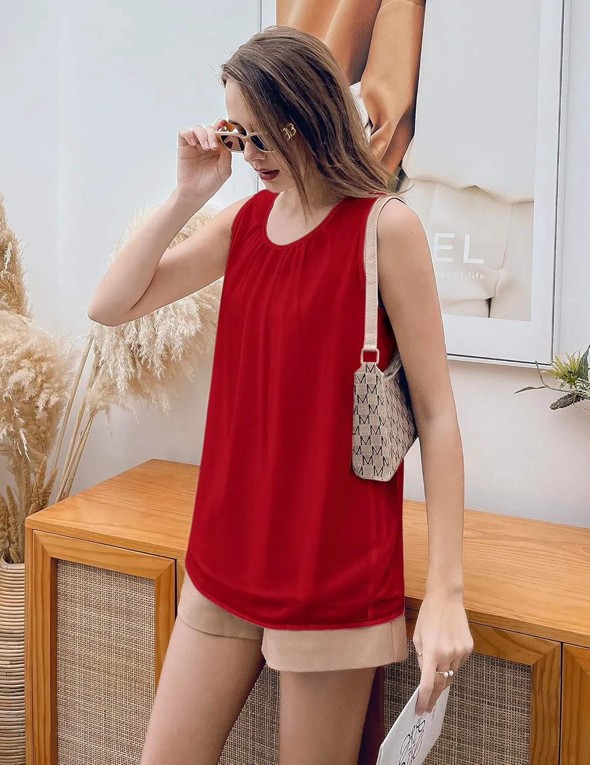 Beyove Womens Tank Tops Crewneck Loose Fit Basic Casual Summer Sleeveless Chiffon Shirts Blouse
