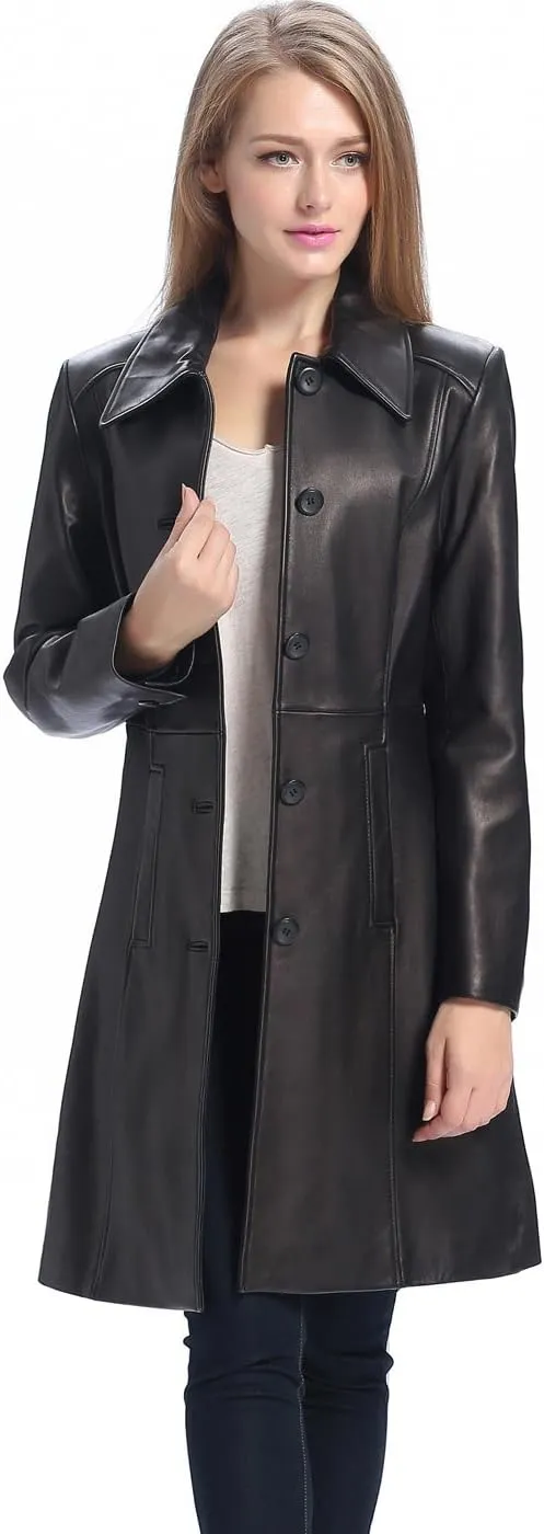 BGSD Women Amber Lambskin Leather Long Walking Coat (Also available in Plus Size & Petite)