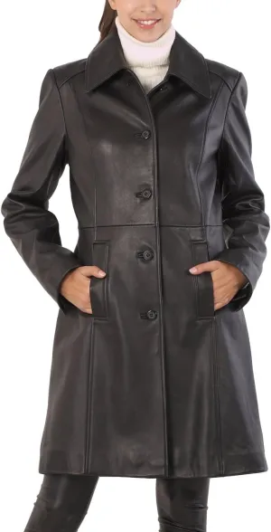 BGSD Women Amber Lambskin Leather Long Walking Coat (Also available in Plus Size & Petite)