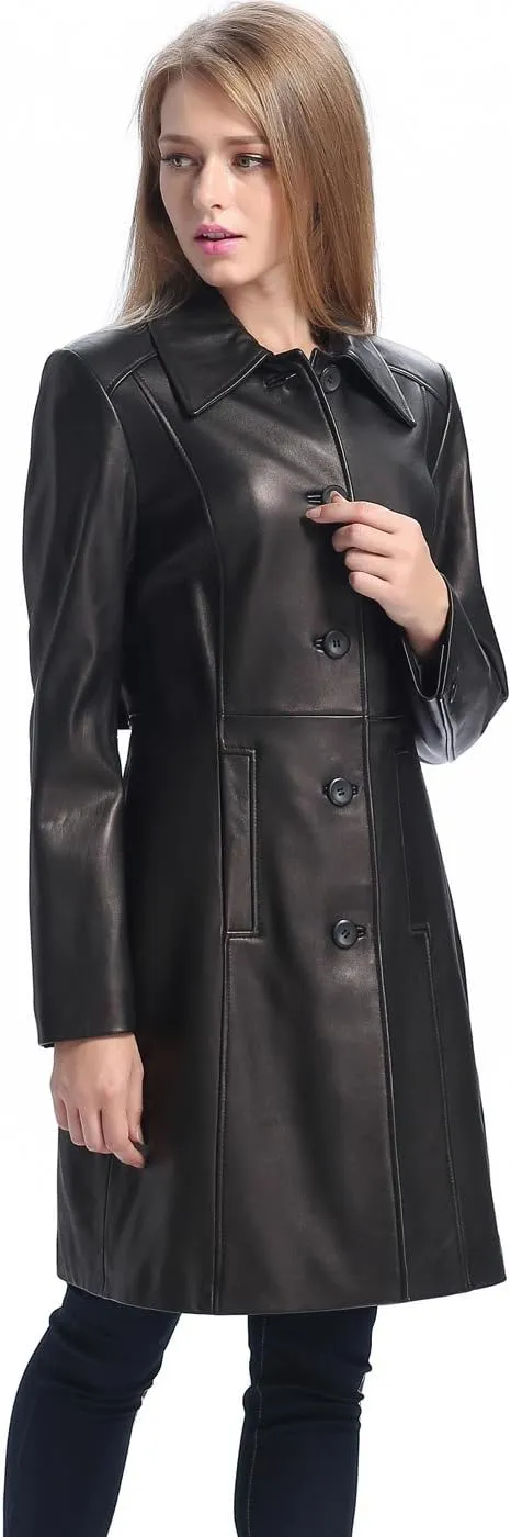 BGSD Women Amber Lambskin Leather Long Walking Coat (Also available in Plus Size & Petite)