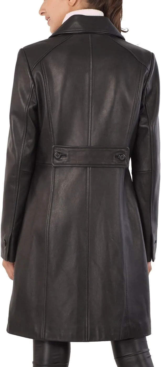 BGSD Women Amber Lambskin Leather Long Walking Coat (Also available in Plus Size & Petite)