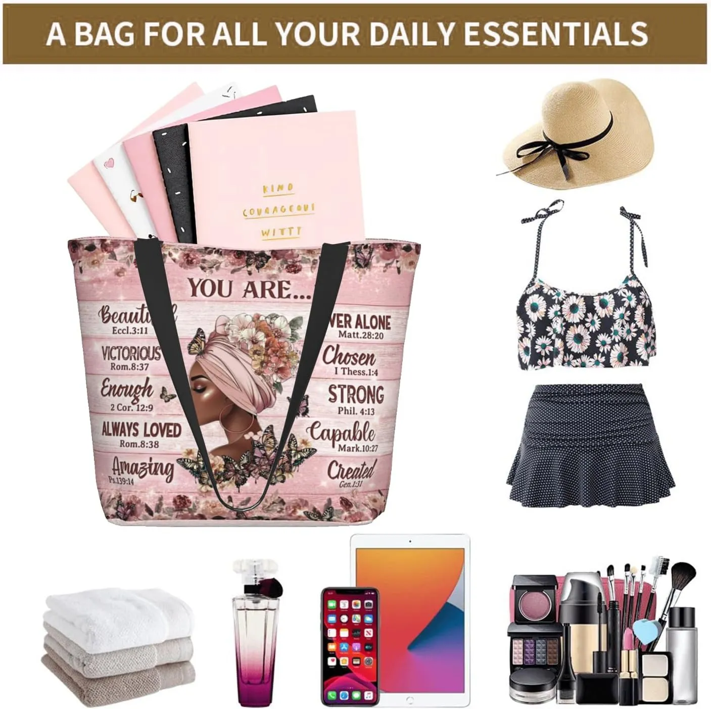 Bible Tote Bags for Women Christian Tote Bag Church Shoulder Bag Inspirational Bags With Zipper Bible Verse Gifts