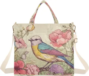 Birds Painting Design Corduroy Tote Bag for Women Hobo Crossbody Bag Purse Stylish Shoulder Handbag Messenger Bags, S