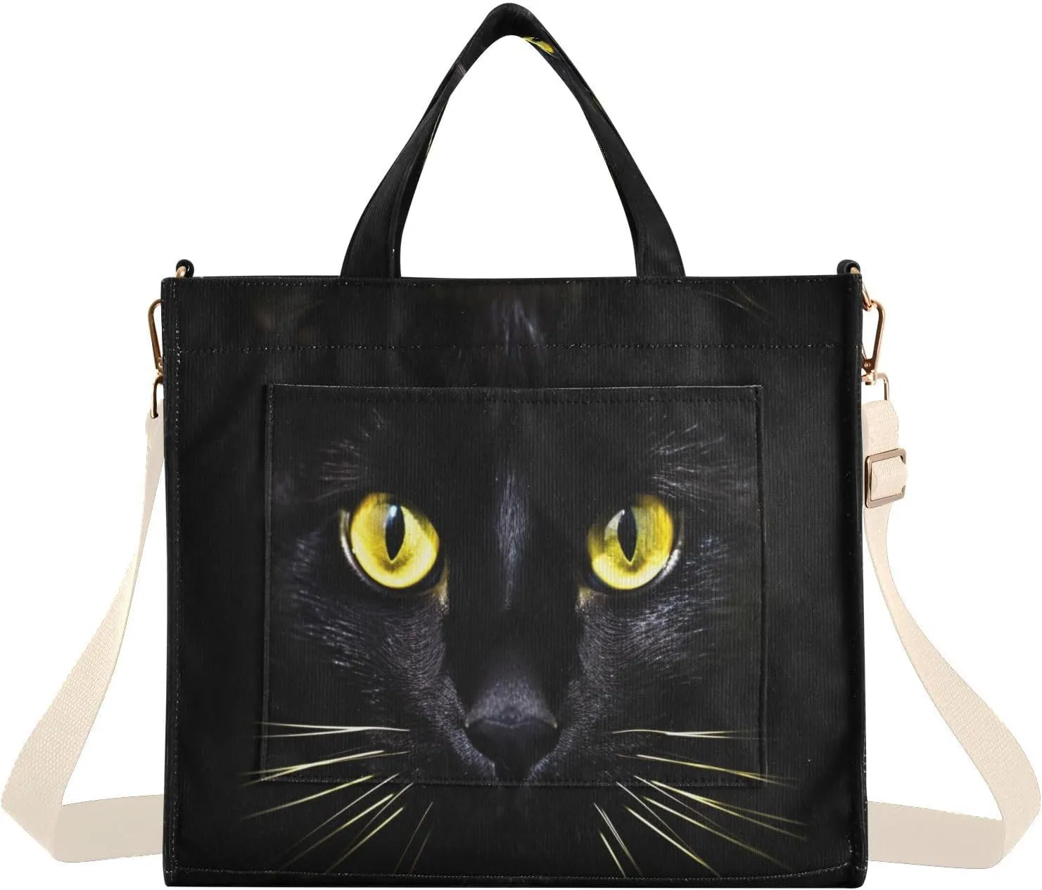 Black Cat Corduroy Tote Bag for Women Hobo Crossbody Bag Purse Stylish Shoulder Handbag Messenger Bags, S
