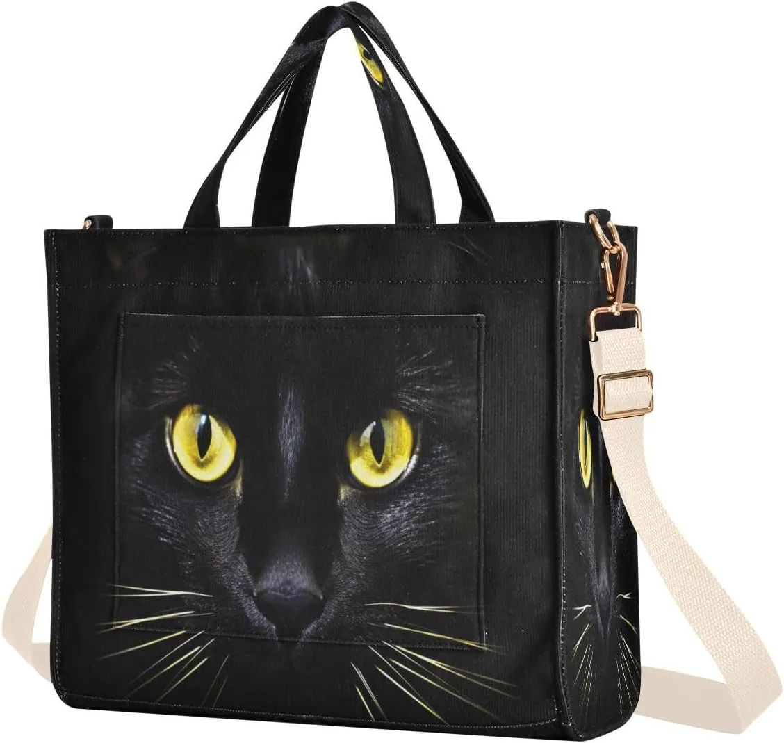 Black Cat Corduroy Tote Bag for Women Hobo Crossbody Bag Purse Stylish Shoulder Handbag Messenger Bags, S