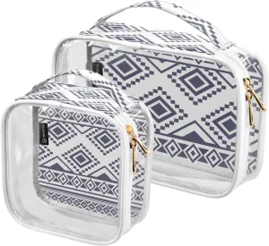 Black Geometric 2 Pieces Clear Makeup Cosmetic Bags for Traveling Vacation Organizing, Toiletry Bags for Women Men, PVC Waterproof Travel Organizer