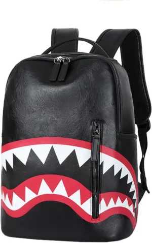 Black Shark Backpack Premium PU Leather, Spacious 14 Inch Laptop Compartment,Large Capacity Travel Backpack, Multi-Purpose Men's Backpack,Travel Outdoor Activities
