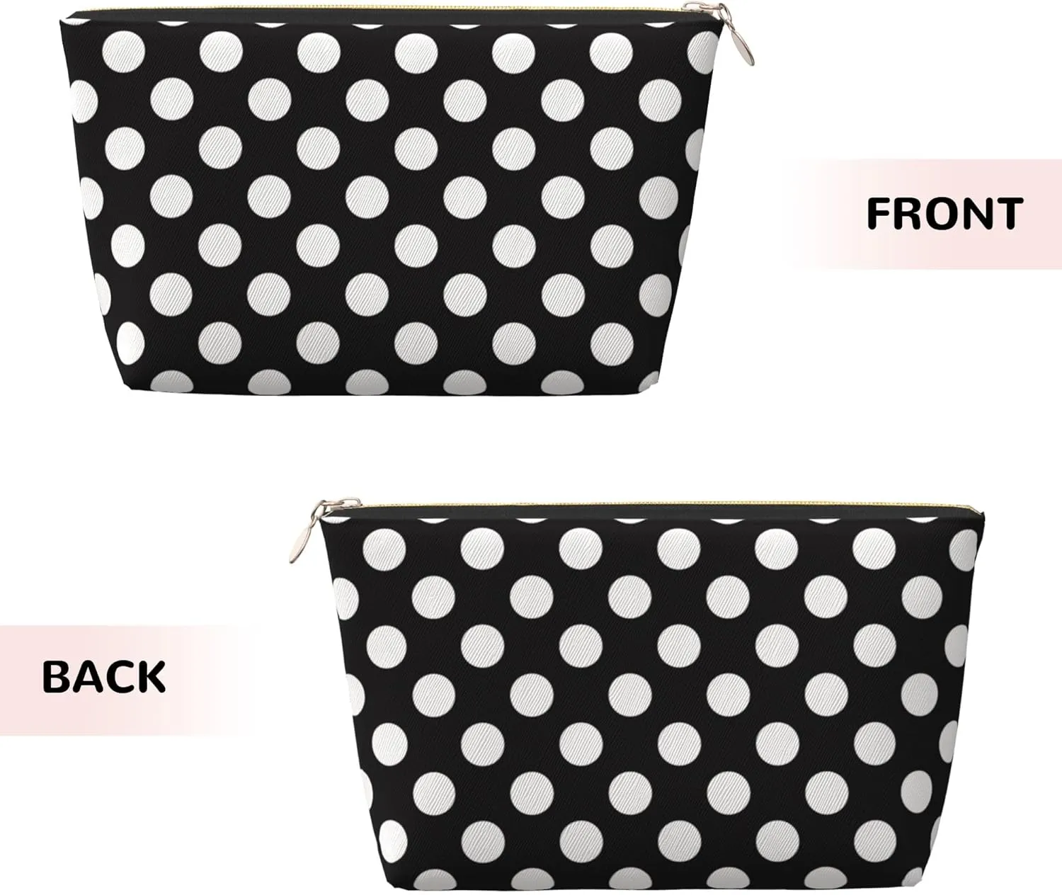 Black White Polka Dot Small Makeup Bag Mini Cosmetic Pouch for Women or Teen Girls, Waterproof Zippered Leather Mini Beauty Bags Compact Toiletry Pouch for Travel and Daily