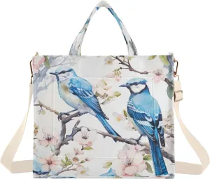 Blue Birds Tree Flowers Corduroy Tote Bag for Women Hobo Crossbody Bag Purse Stylish Shoulder Handbag Messenger Bags, S