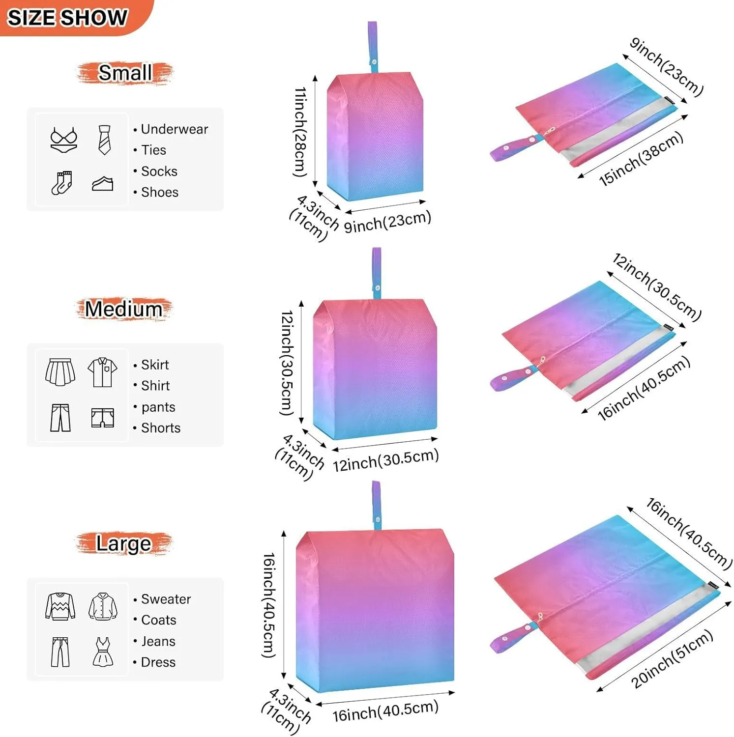 Blue Red Gradient Compression Packing Cubes 3 Set Travel Packing Cubes for Suitcases Organizer Bags Set for Women Men Travel Luggage