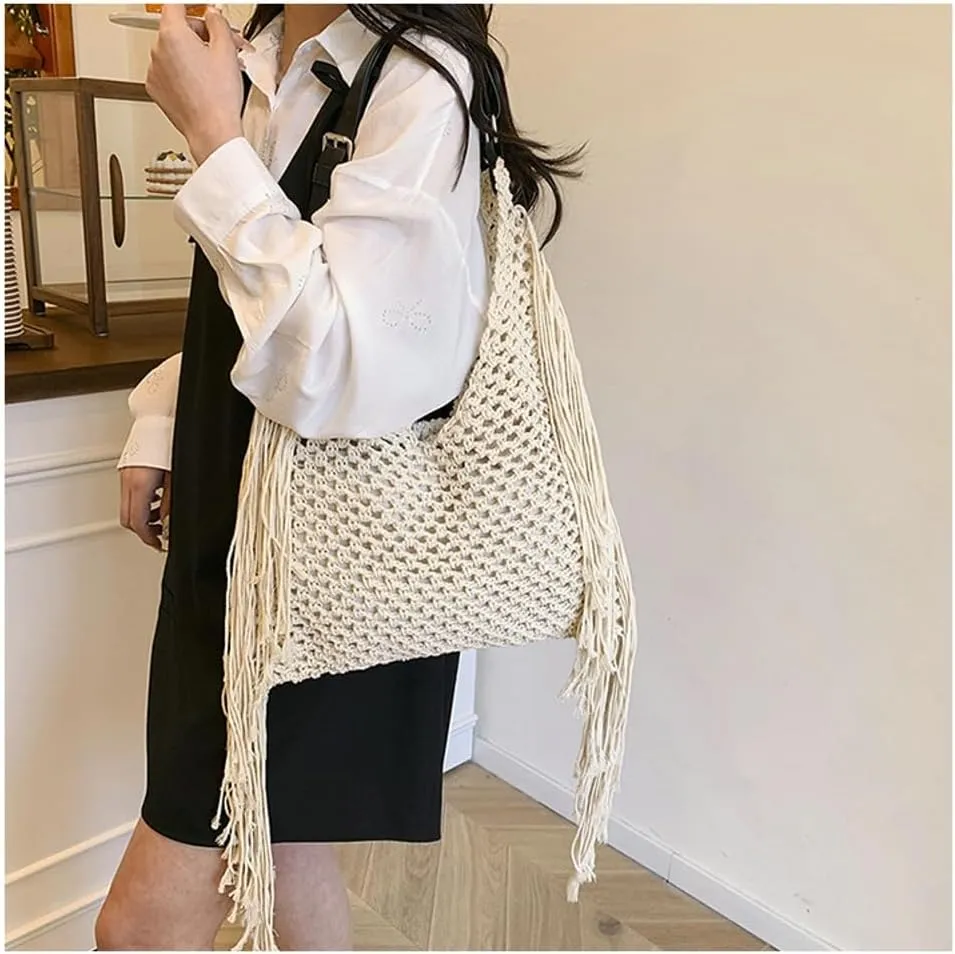 Bohemia Beach Bag Women Macrame Underarm Shoulder Tote Bags Crossbody Purse Travel Hobo Bags Summer Knitted Handbag 2025