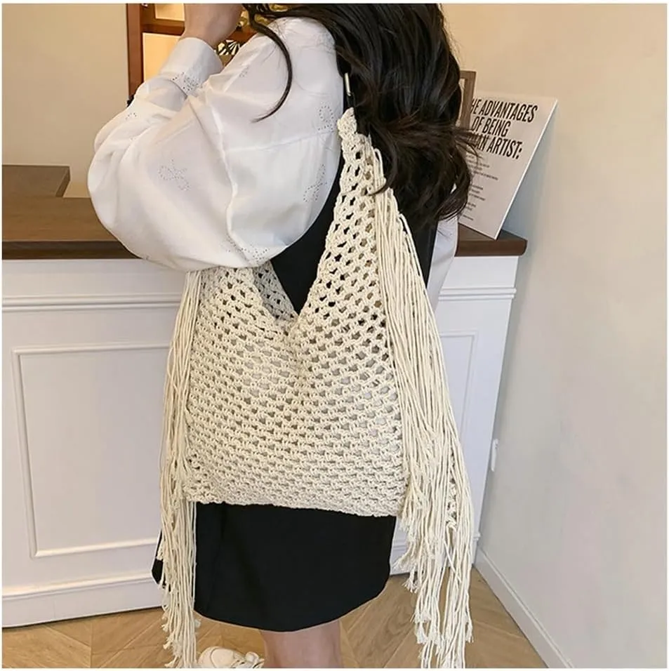 Bohemia Beach Bag Women Macrame Underarm Shoulder Tote Bags Crossbody Purse Travel Hobo Bags Summer Knitted Handbag 2025