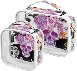 Boho-style-print 2 Pieces Clear Makeup Cosmetic Bags for Traveling Vacation Organizing, Toiletry Bags for Women Men, PVC Waterproof Travel Organizer