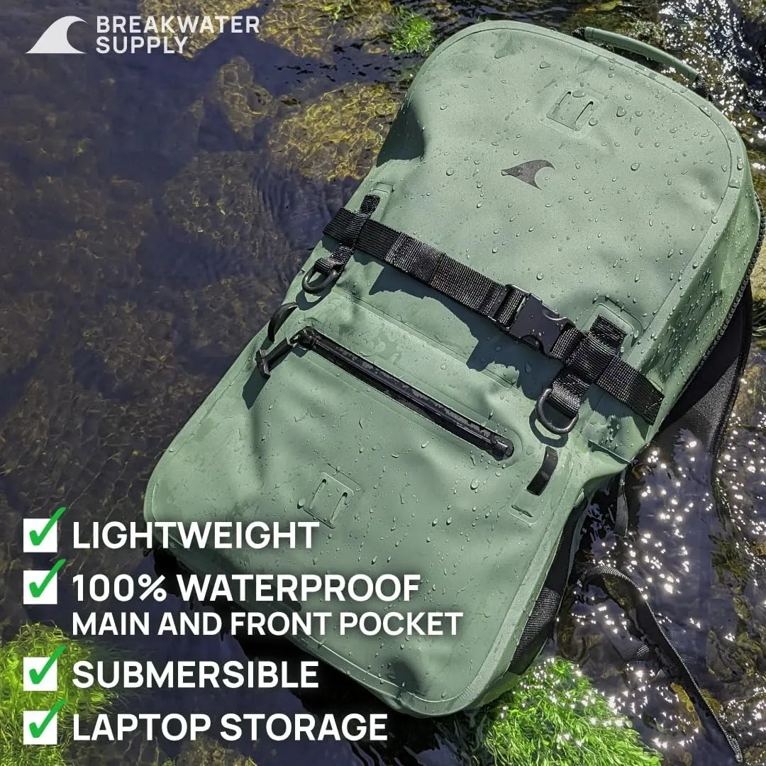Breakwater Supply 100% Waterproof Submersible Backpack, Laptop Bag, Airtight Zippers | Travel Outdoors | Fogland 25L 20L 15L