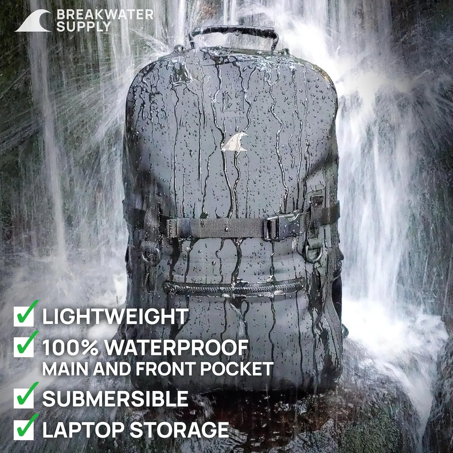 Breakwater Supply 100% Waterproof Submersible Backpack, Laptop Bag, Airtight Zippers | Travel Outdoors | Fogland 25L 20L 15L