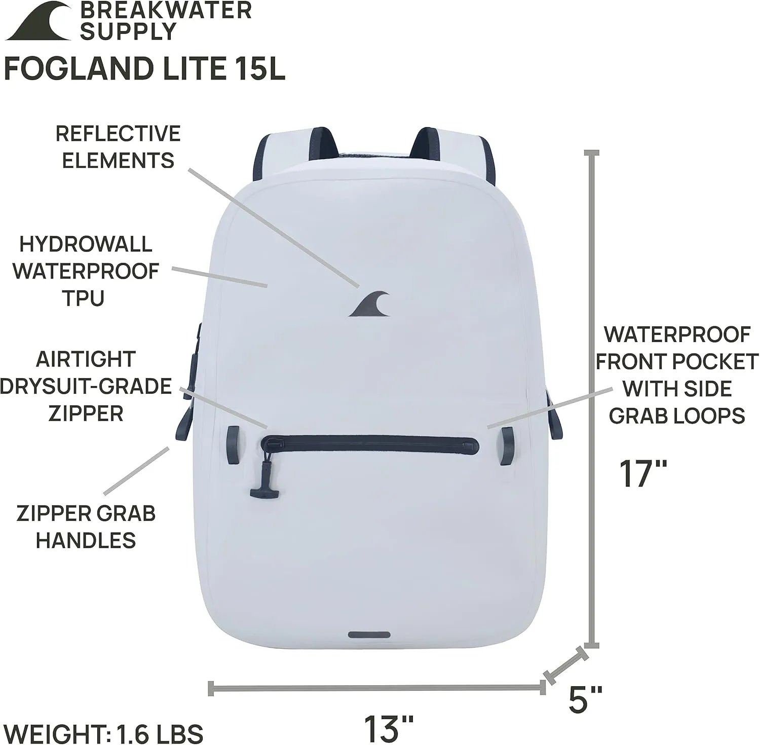 Breakwater Supply 100% Waterproof Submersible Backpack, Laptop Bag, Airtight Zippers | Travel Outdoors | Fogland 25L 20L 15L