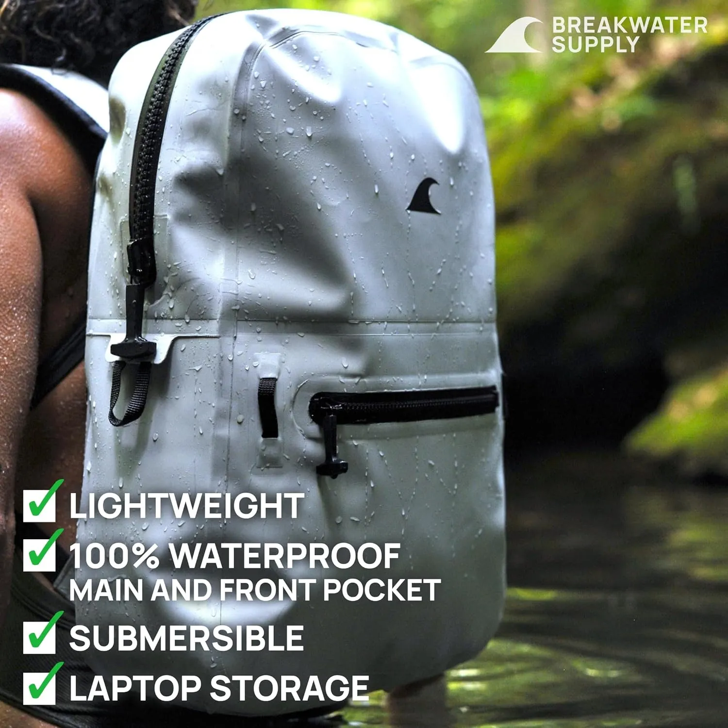 Breakwater Supply 100% Waterproof Submersible Backpack, Laptop Bag, Airtight Zippers | Travel Outdoors | Fogland 25L 20L 15L