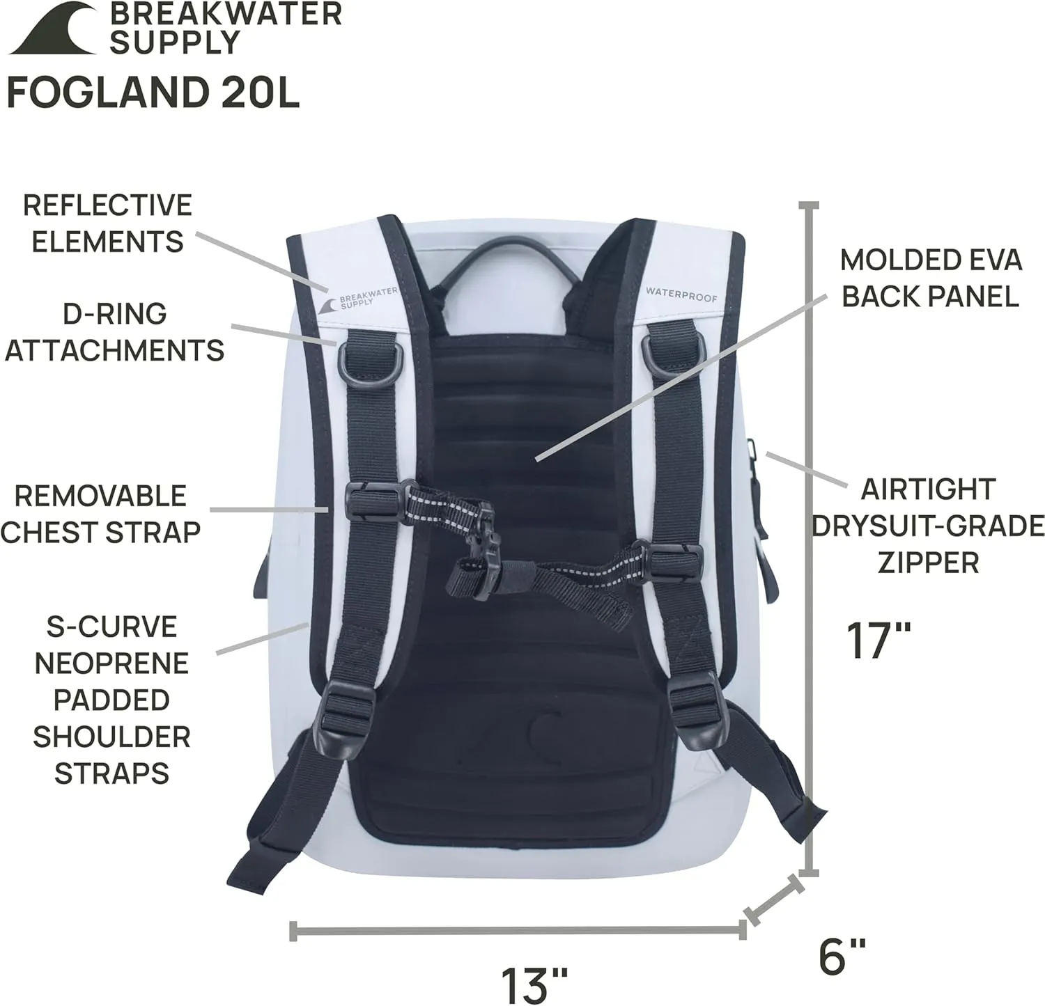 Breakwater Supply 100% Waterproof Submersible Backpack, Laptop Bag, Airtight Zippers | Travel Outdoors | Fogland 25L 20L 15L