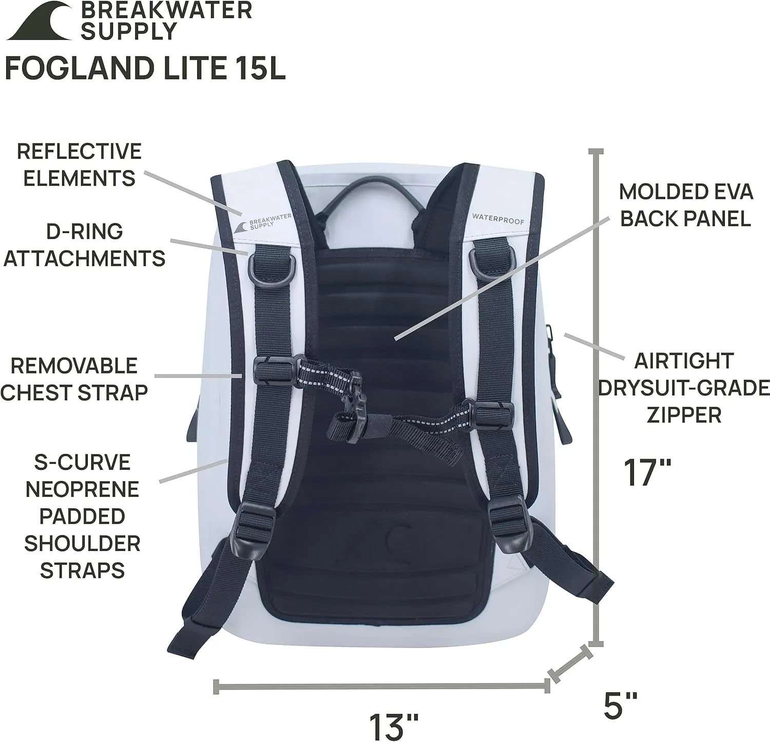 Breakwater Supply 100% Waterproof Submersible Backpack, Laptop Bag, Airtight Zippers | Travel Outdoors | Fogland 25L 20L 15L