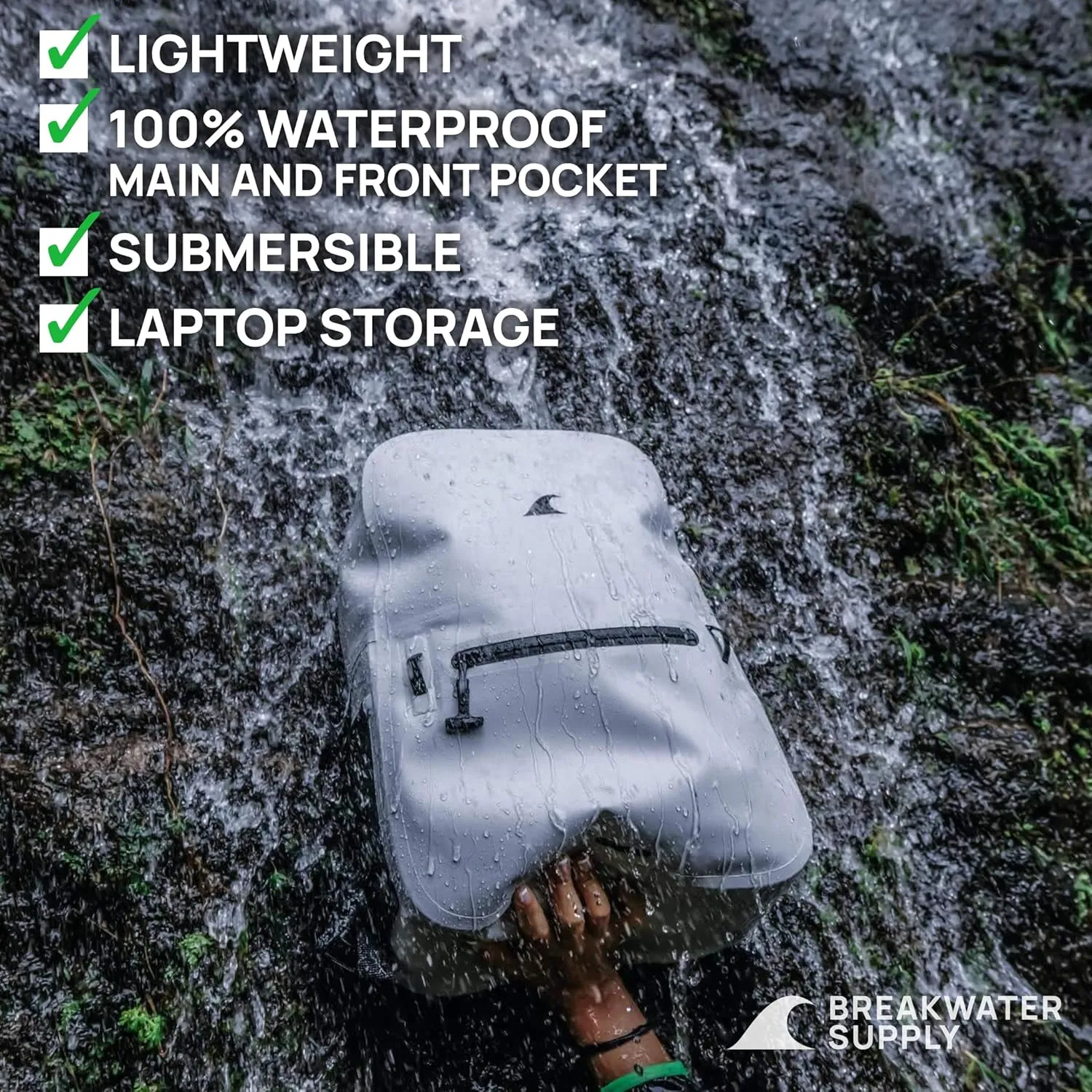 Breakwater Supply 100% Waterproof Submersible Backpack, Laptop Bag, Airtight Zippers | Travel Outdoors | Fogland 25L 20L 15L