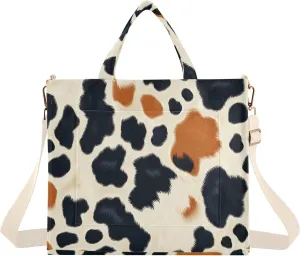 Brown Cow Print Corduroy Tote Bag for Women Hobo Crossbody Bag Purse Stylish Shoulder Handbag Messenger Bags, S