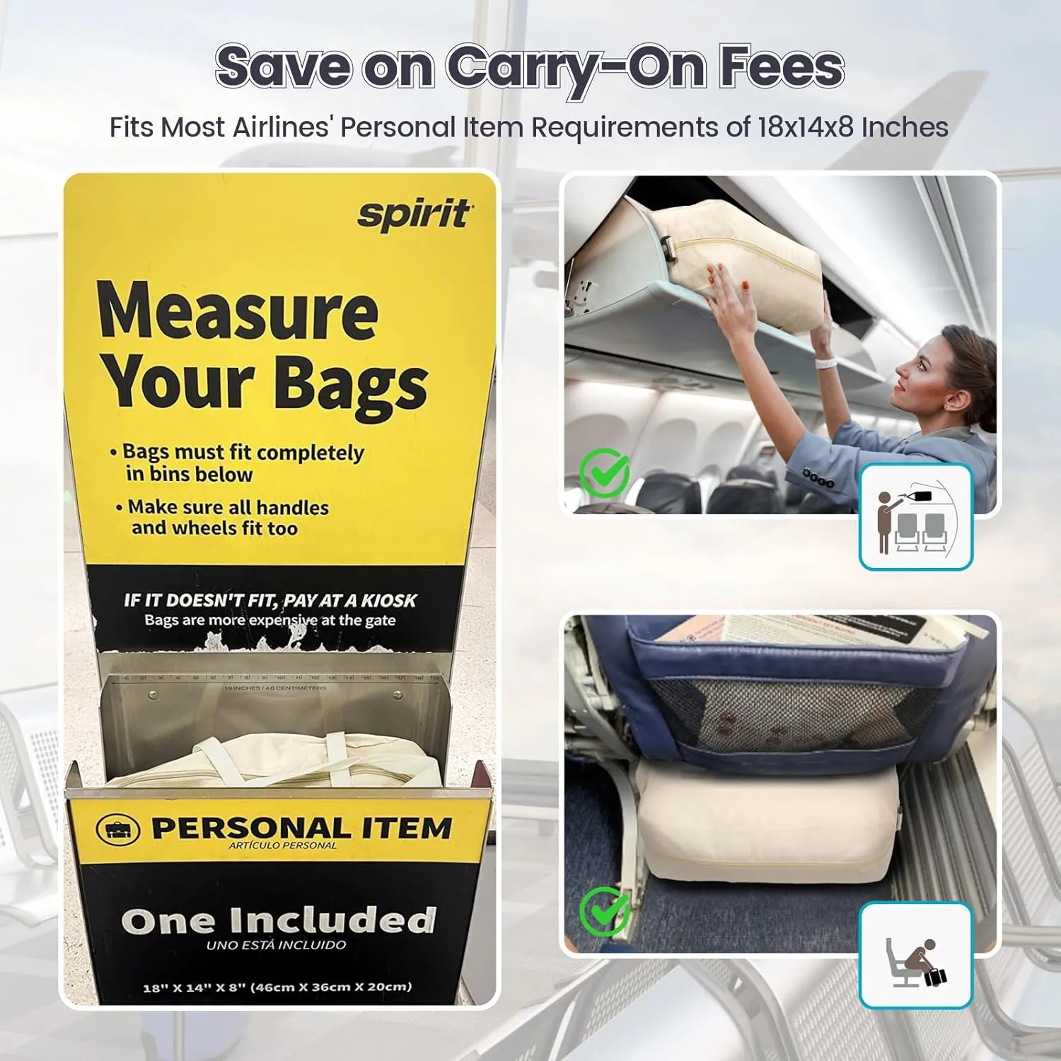Cambond Spirit Airlines Personal Item Bag 18x14x8 Inch - 30L Carry on Personal Item Travel Bag with Shoulder Strap for Short Trip, Lightweight Compact Underseat Foldable Travel Duffel Bag