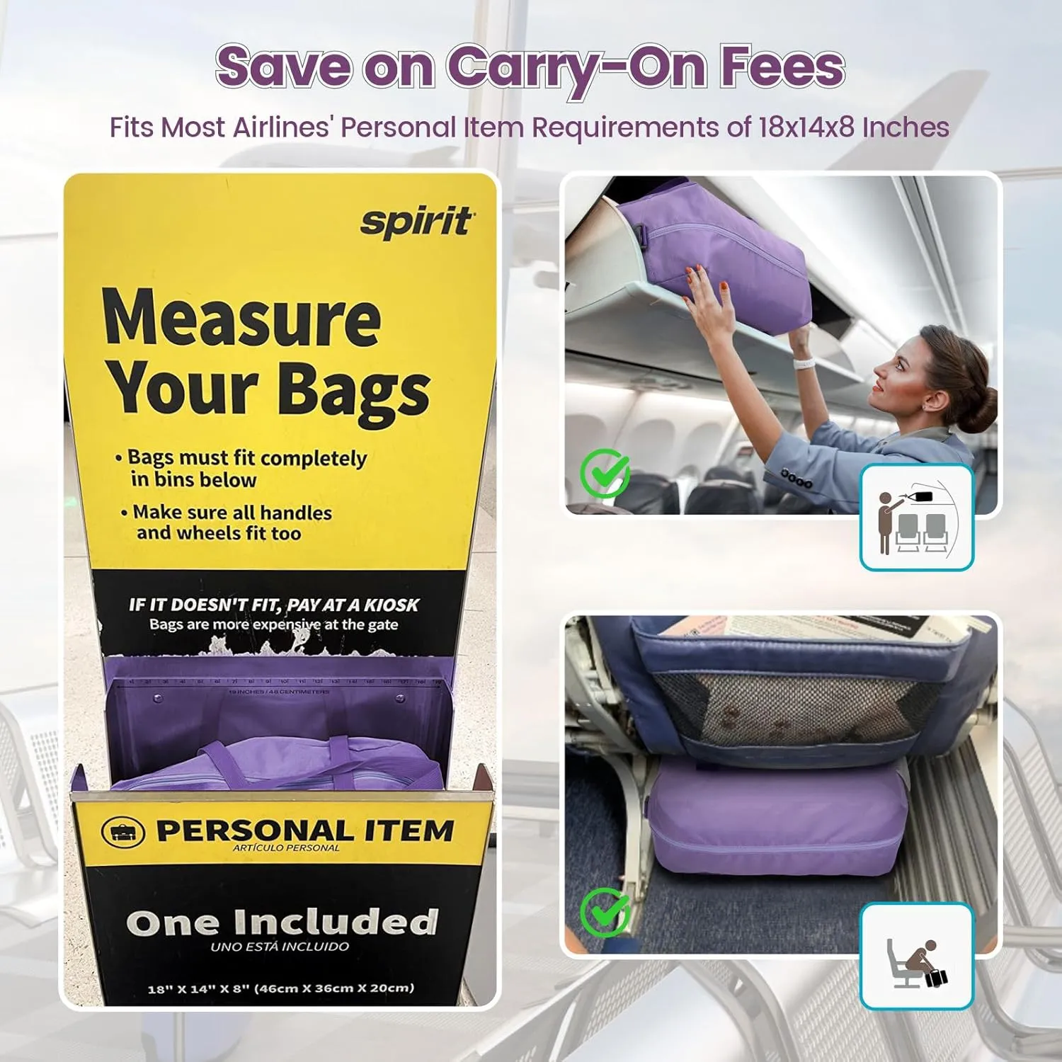 Cambond Spirit Airlines Personal Item Bag 18x14x8 Inch - 30L Lightweight Personal Item Travel Bag with Shoulder Strap for Short Trip, Compact Underseat Foldable Travel Duffel Carry on Bag