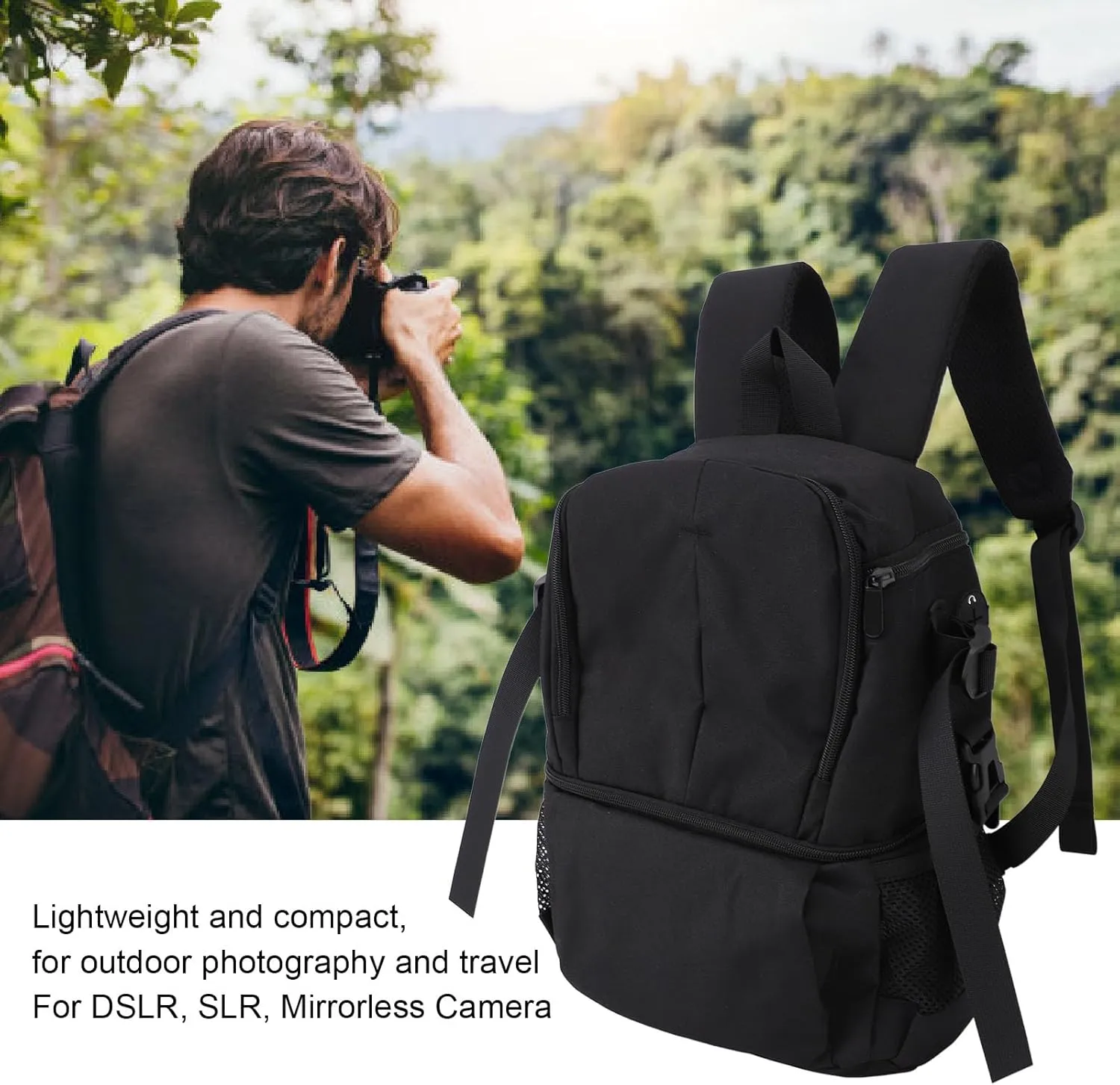 Camera Backpack Water Prevent SLR Mirrorless Bag for Outdoor Photography (Black)