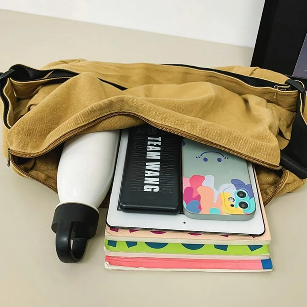 Canvas Messenger Bag for Women Men Canvas Crossbody Bag Handbag Vintage Satchel Bag Purse Shoulder Bag with Multiple Pockets