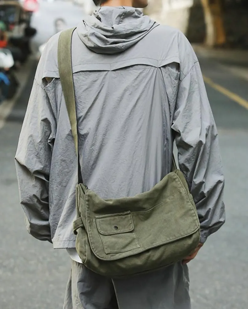 Canvas Messenger Bag for Women Men Canvas Crossbody Bag Handbag Vintage Satchel Bag Purse Shoulder Bag with Multiple Pockets