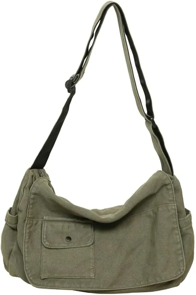 Canvas Messenger Bag for Women Men Canvas Crossbody Bag Handbag Vintage Satchel Bag Purse Shoulder Bag with Multiple Pockets