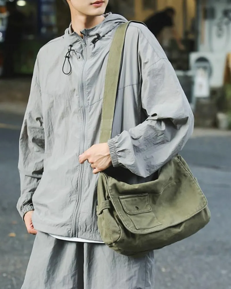 Canvas Messenger Bag for Women Men Canvas Crossbody Bag Handbag Vintage Satchel Bag Purse Shoulder Bag with Multiple Pockets