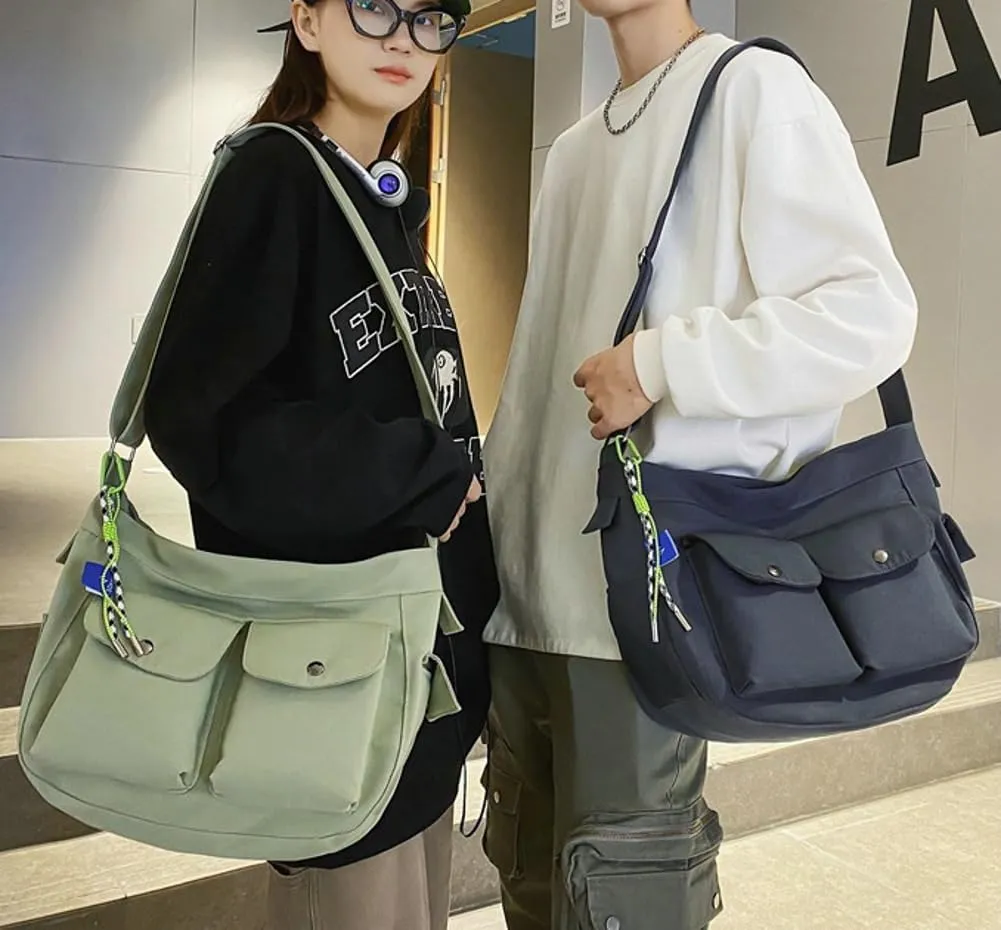 Canvas Messenger Bag for Women Men Canvas Crossbody Bag Handbag Vintage Satchel Bag Purse Shoulder Bag with Multiple Pockets