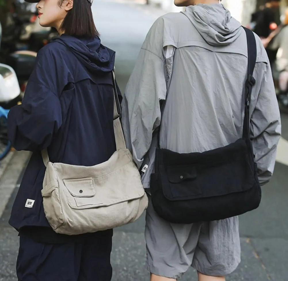 Canvas Messenger Bag for Women Men Canvas Crossbody Bag Handbag Vintage Satchel Bag Purse Shoulder Bag with Multiple Pockets