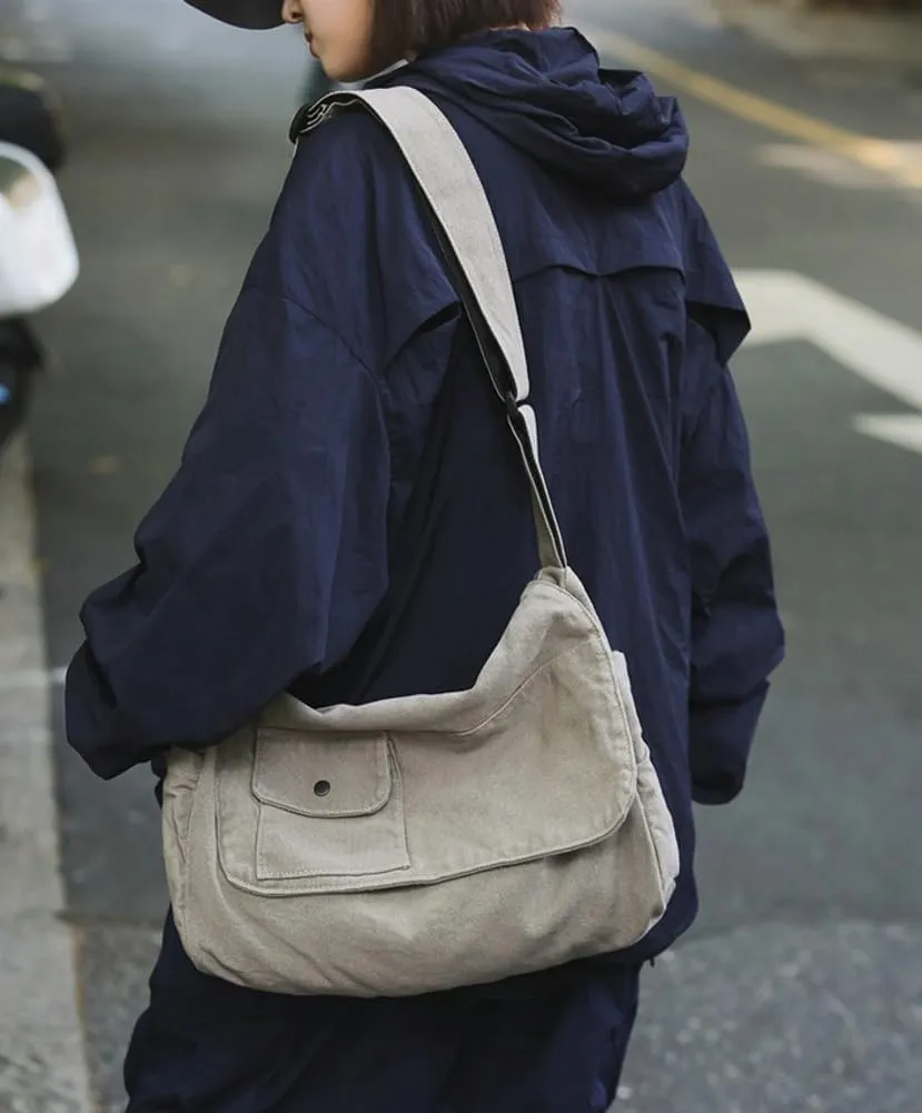 Canvas Messenger Bag for Women Men Canvas Crossbody Bag Handbag Vintage Satchel Bag Purse Shoulder Bag with Multiple Pockets