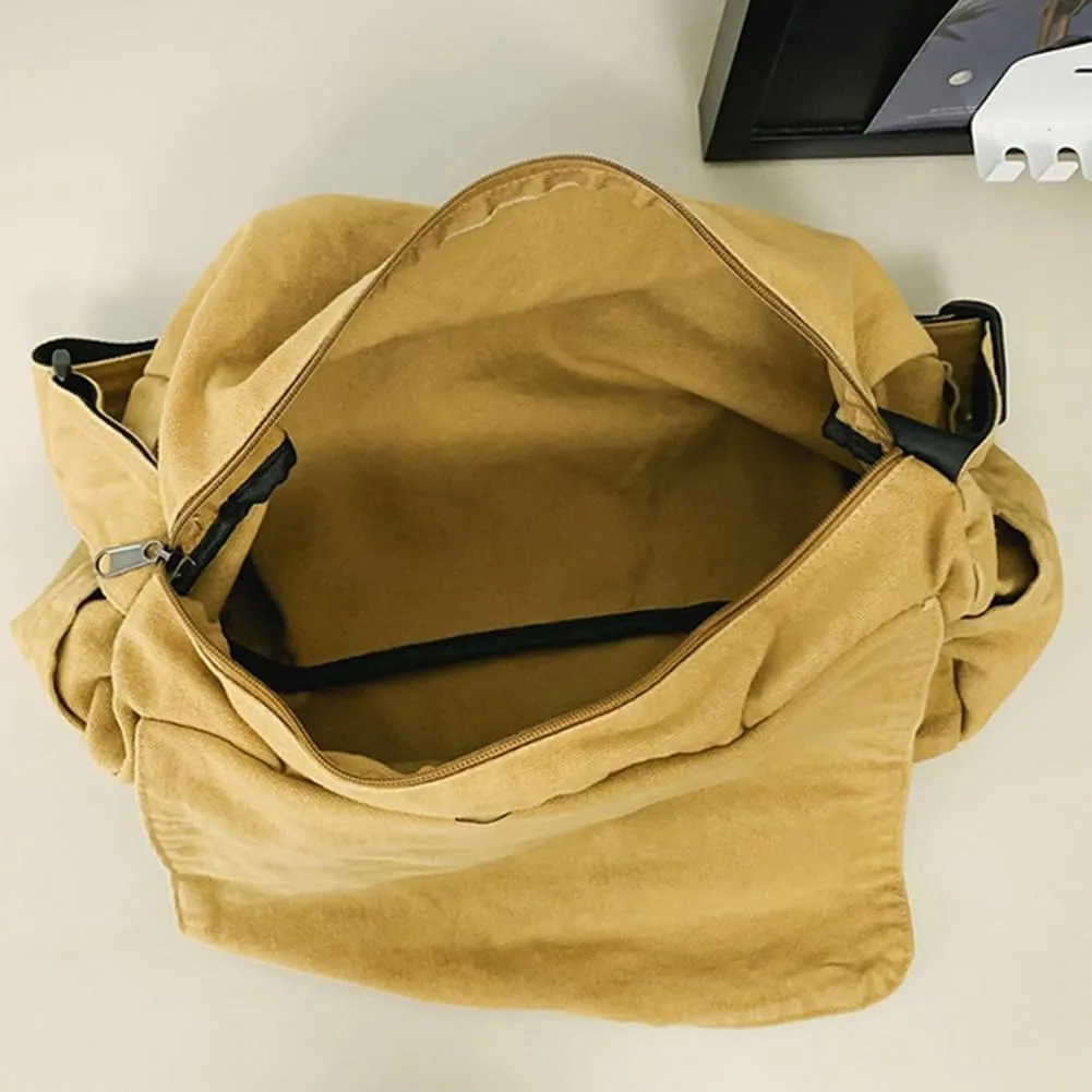 Canvas Messenger Bag for Women Men Canvas Crossbody Bag Handbag Vintage Satchel Bag Purse Shoulder Bag with Multiple Pockets