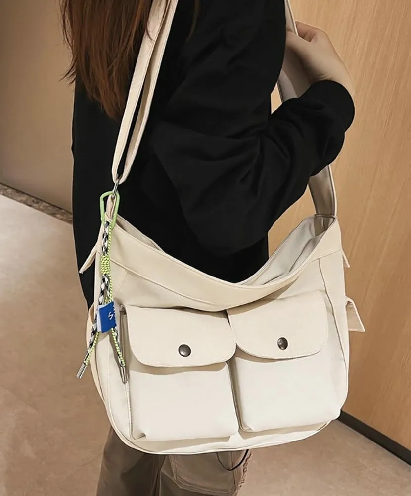Canvas Messenger Bag for Women Men Canvas Crossbody Bag Handbag Vintage Satchel Bag Purse Shoulder Bag with Multiple Pockets