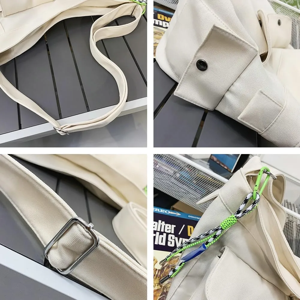 Canvas Messenger Bag for Women Men Canvas Crossbody Bag Handbag Vintage Satchel Bag Purse Shoulder Bag with Multiple Pockets